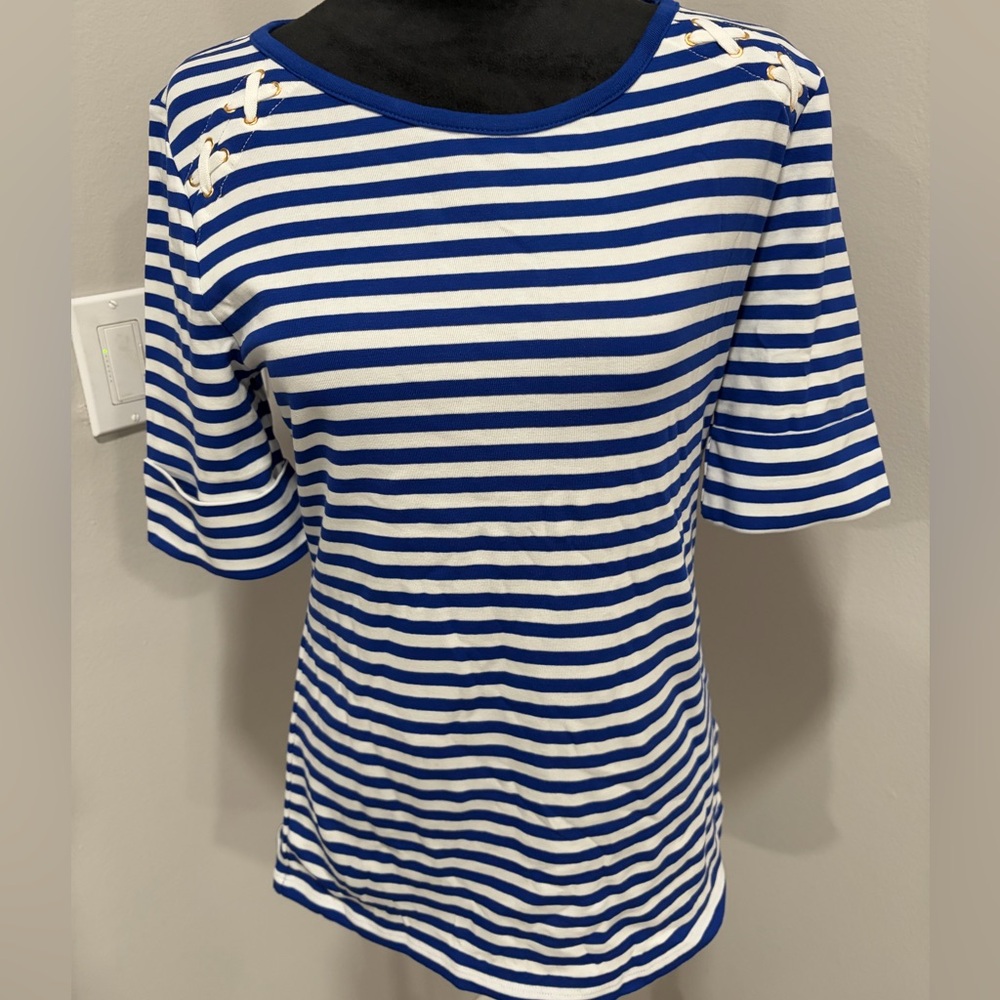 Ralph Lauren Blue and White Striped Women's Top